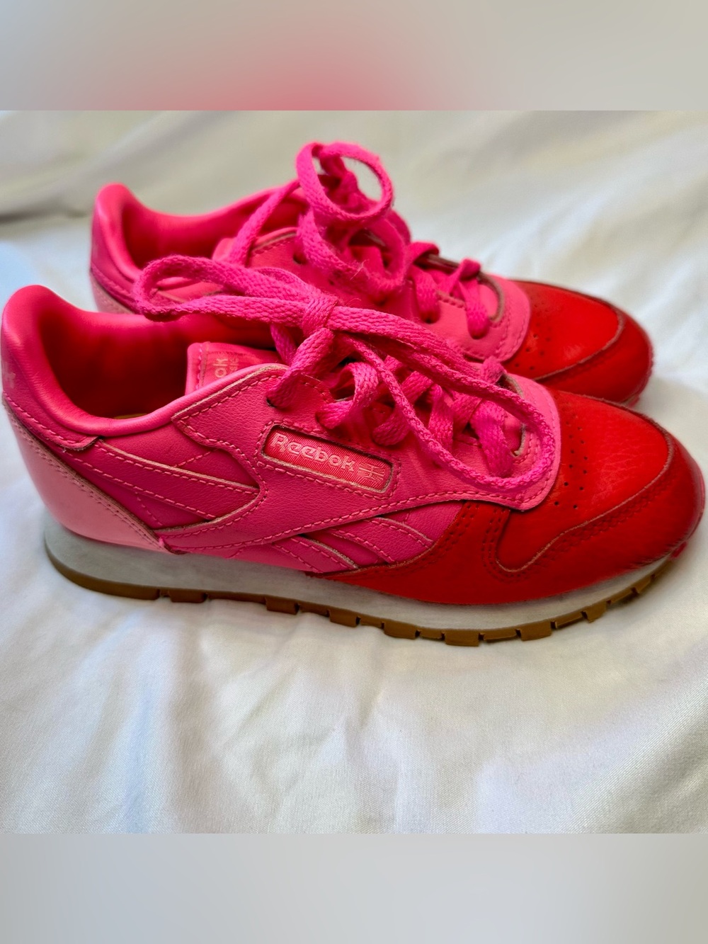 Reebok Kids Bright Pink and Red Classic Sneakers